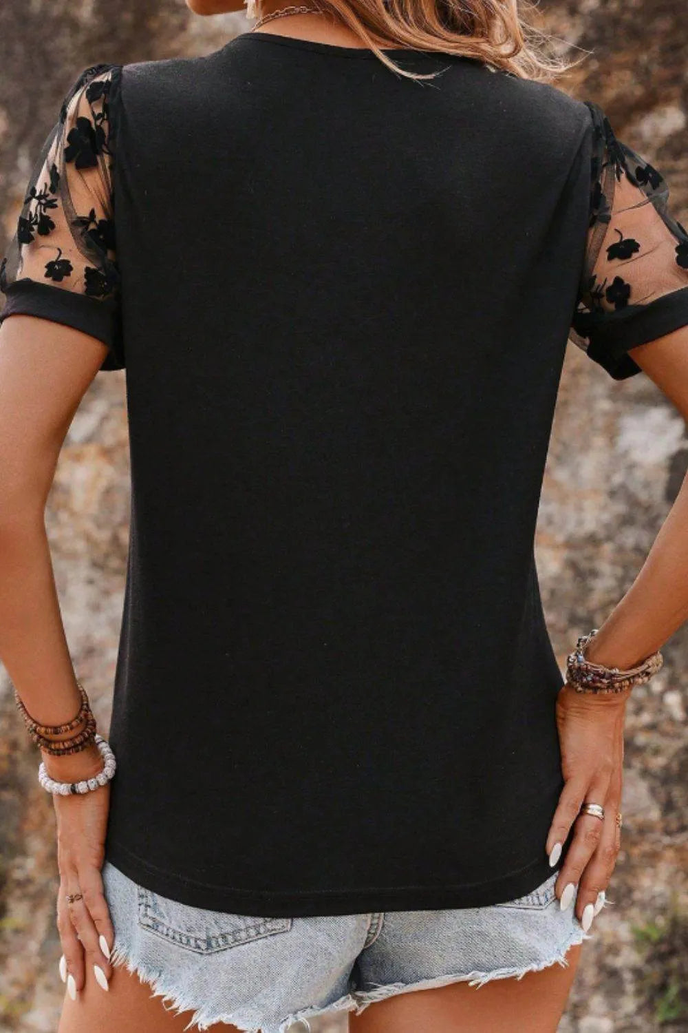 Flora Lace Patchwork Crew Neck Top - Bona Fide Fashion