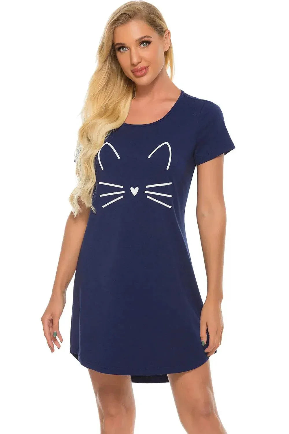 Graphic Round Neck Short Sleeve Lounge Dress - Bona Fide Fashion