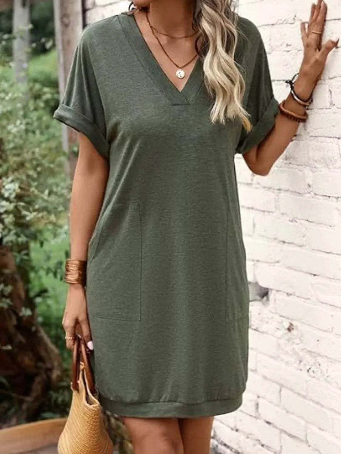 V-Neck Short Sleeve Mini Tee Dress - Bona Fide Fashion
