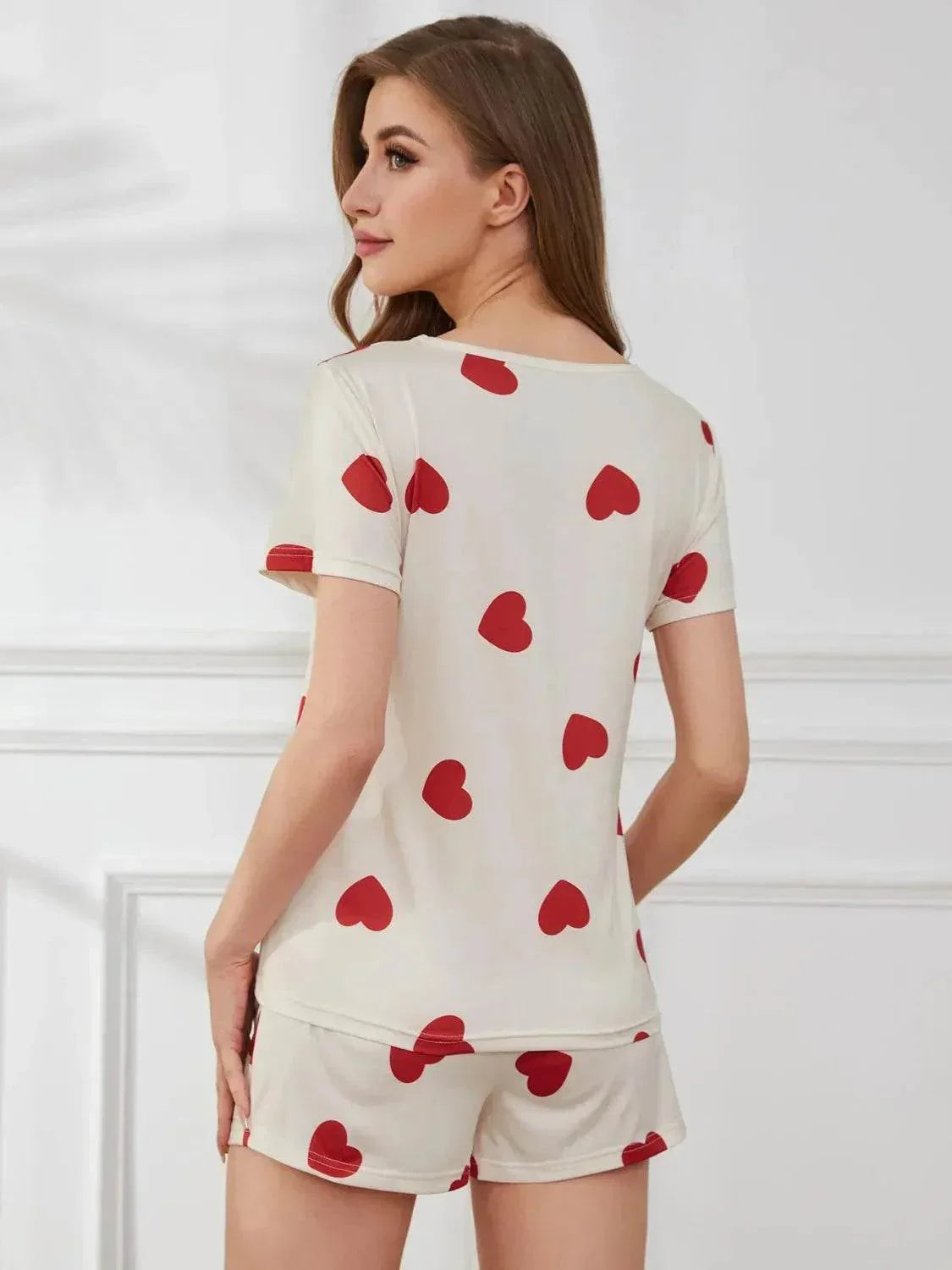 Heart Round Neck and Shorts Lounge Set - Bona Fide Fashion