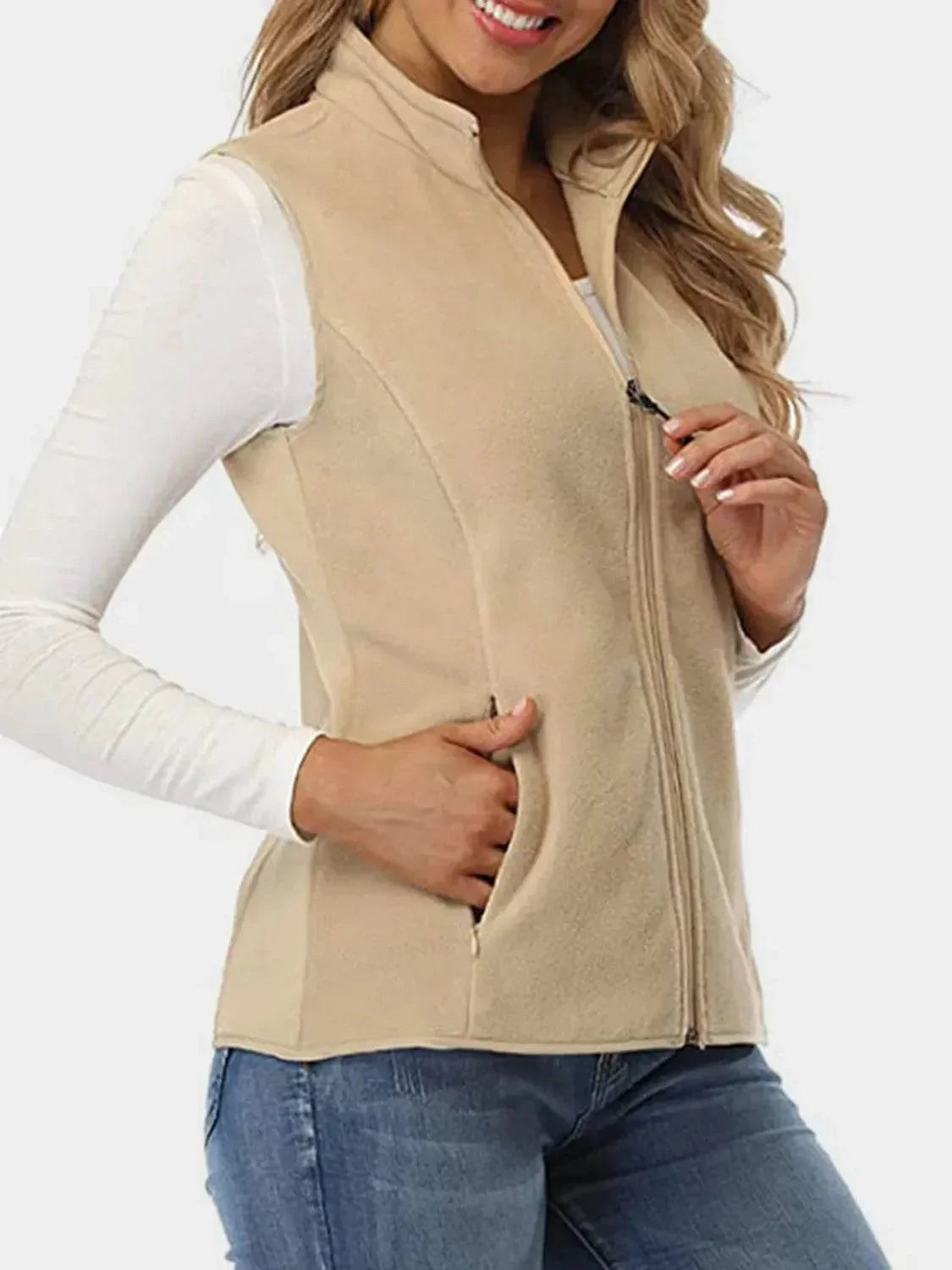 Zip Up Turtleneck Vest with Pockets - Bona Fide Fashion