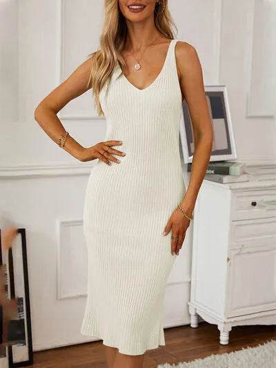 V-Neck Cami Dress and Open Front Cardigan Sweater Set - Bona Fide Fashion