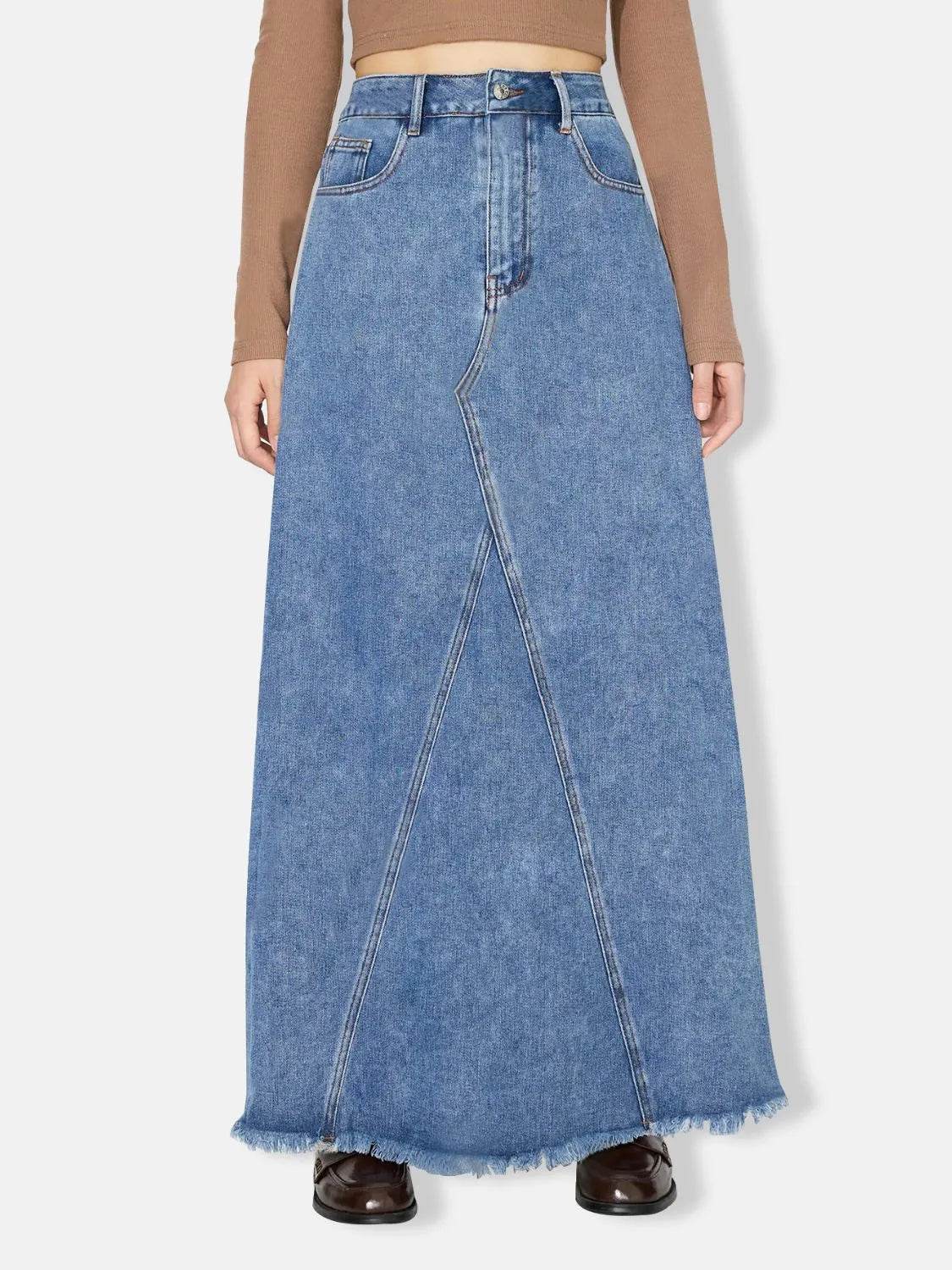 Raw Hem Maxi Denim Skirt - Bona Fide Fashion