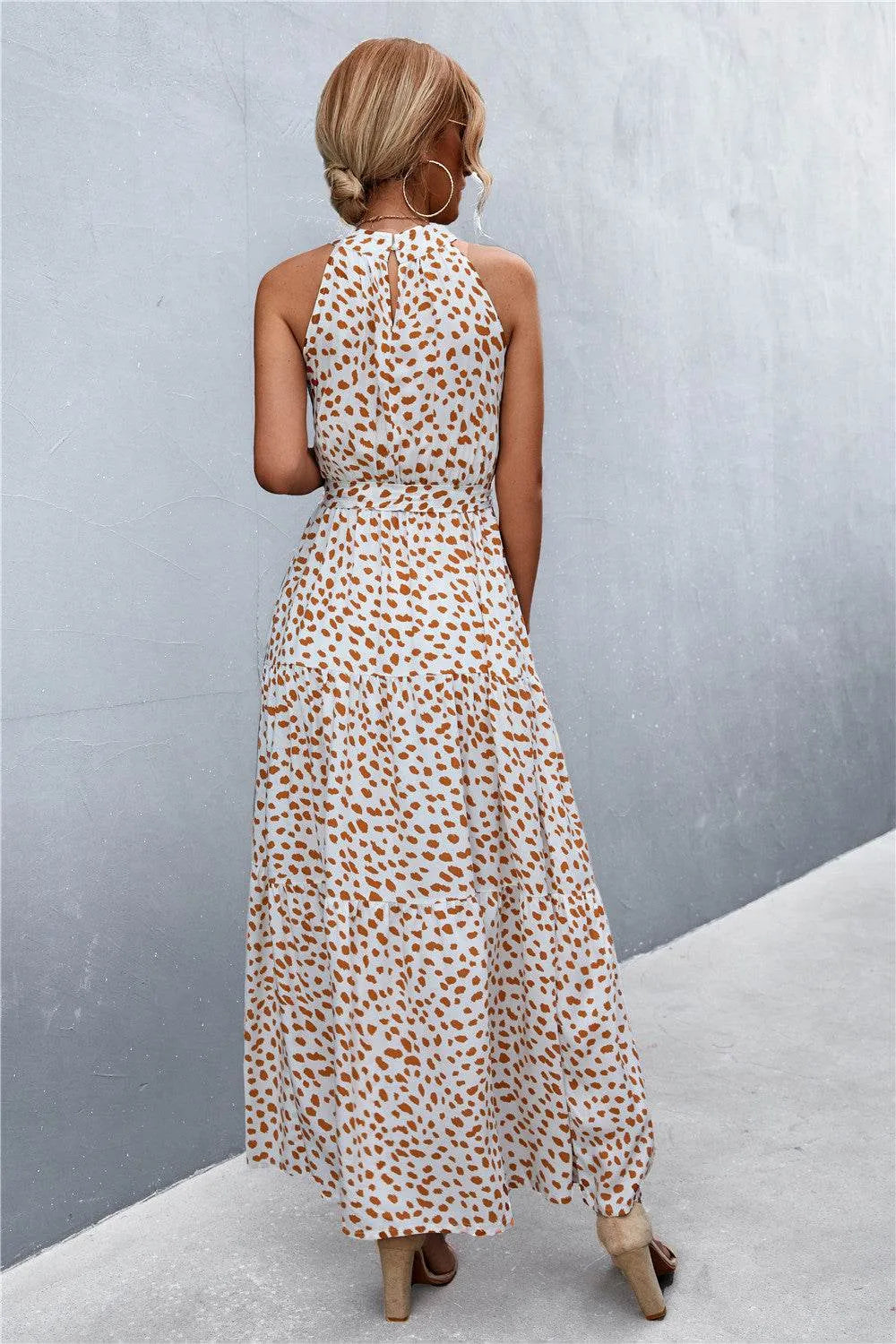 Printed Sleeveless Tie Waist Maxi Dress - Bona Fide Fashion