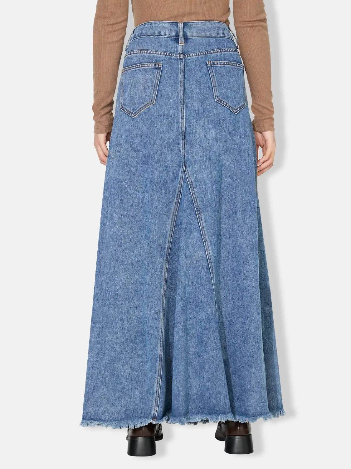 Raw Hem Maxi Denim Skirt - Bona Fide Fashion