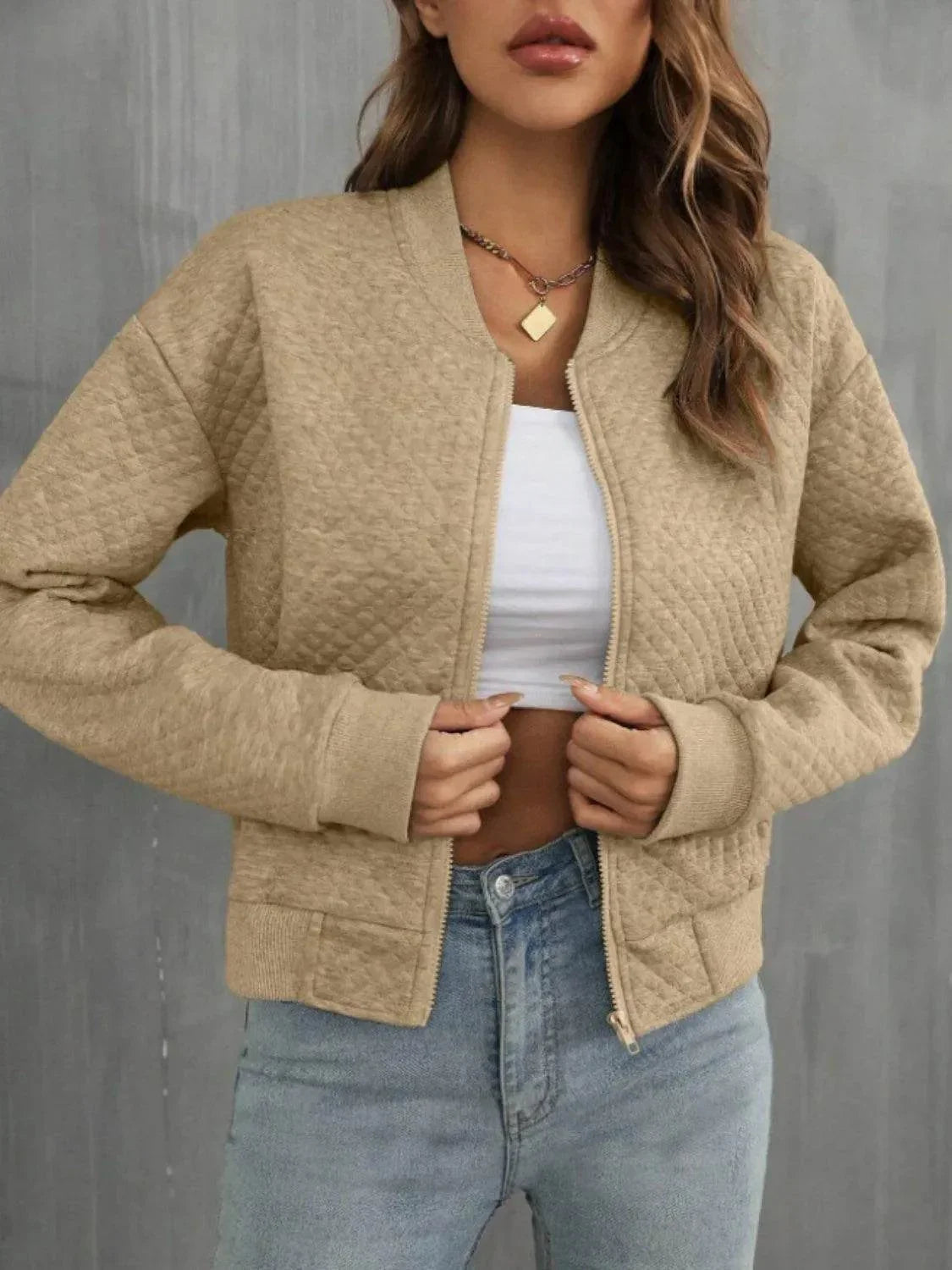 Zip Up Long Sleeve Jacket - Bona Fide Fashion