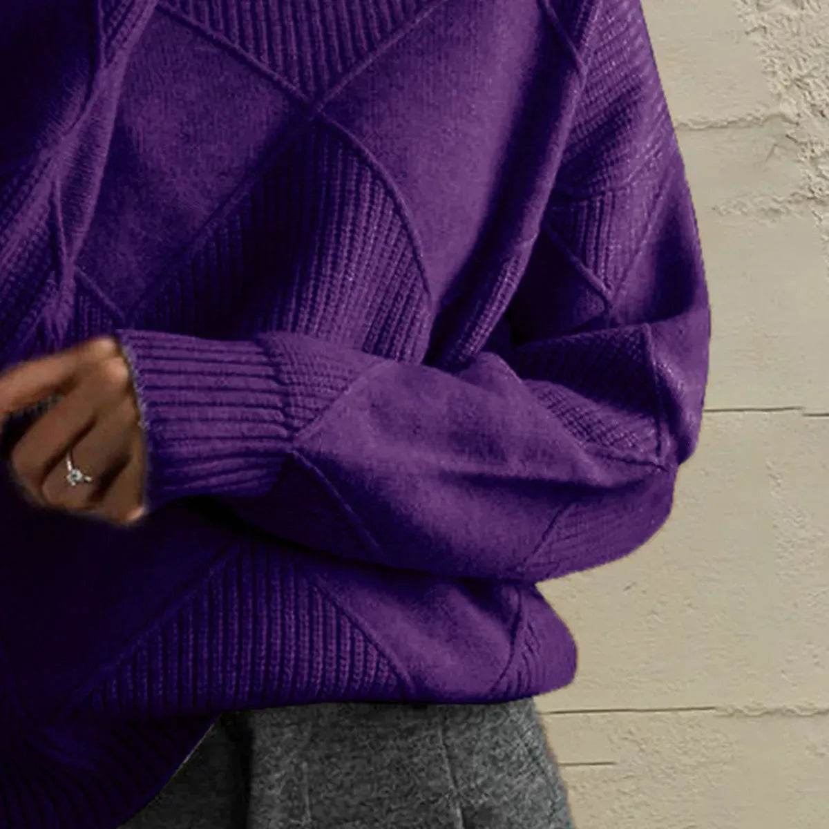 Geometric Turtleneck Long Sleeve Sweater - Bona Fide Fashion