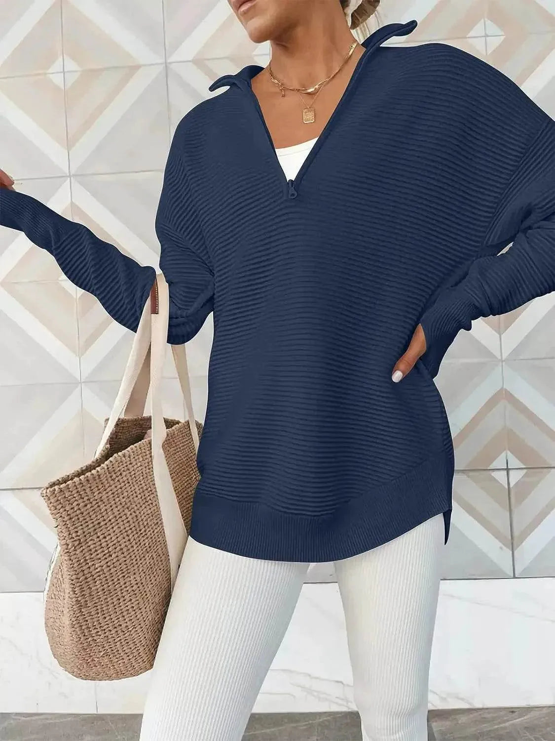 Half Zip Long Sleeve Knit Top - Bona Fide Fashion
