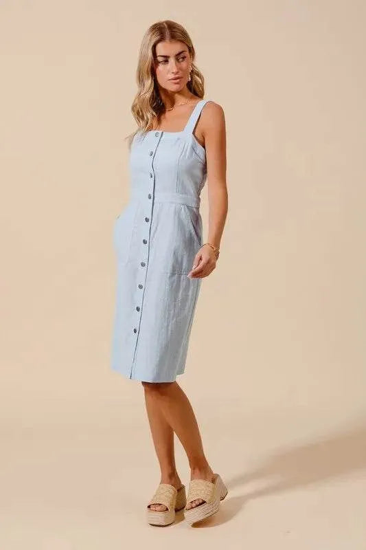 SO ME Button Down Pocket Front Pinafore Dress - Bona Fide Fashion