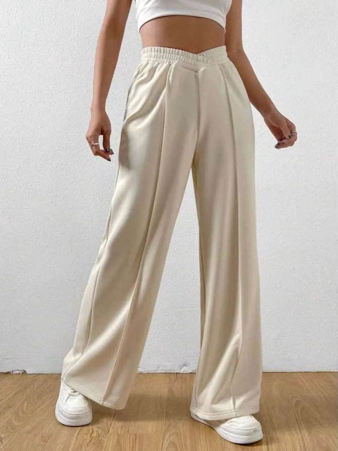 Elastic Waist Wide Leg Pants - Bona Fide Fashion