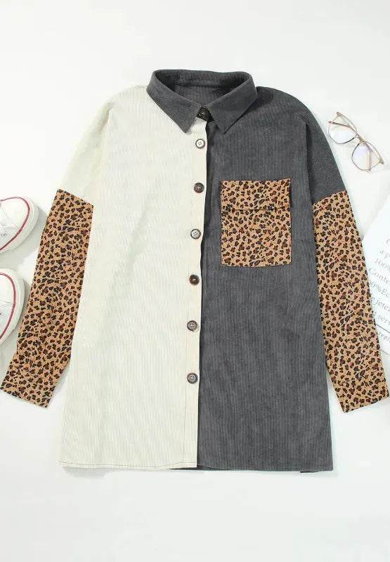 Leopard Button Up Drop Shoulder Jacket - Bona Fide Fashion