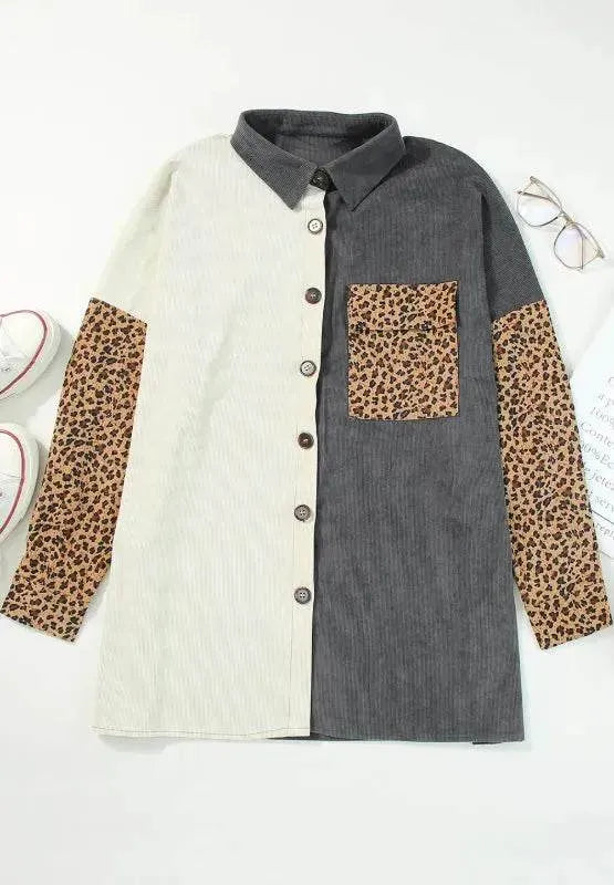 Leopard Button Up Drop Shoulder Jacket - Bona Fide Fashion