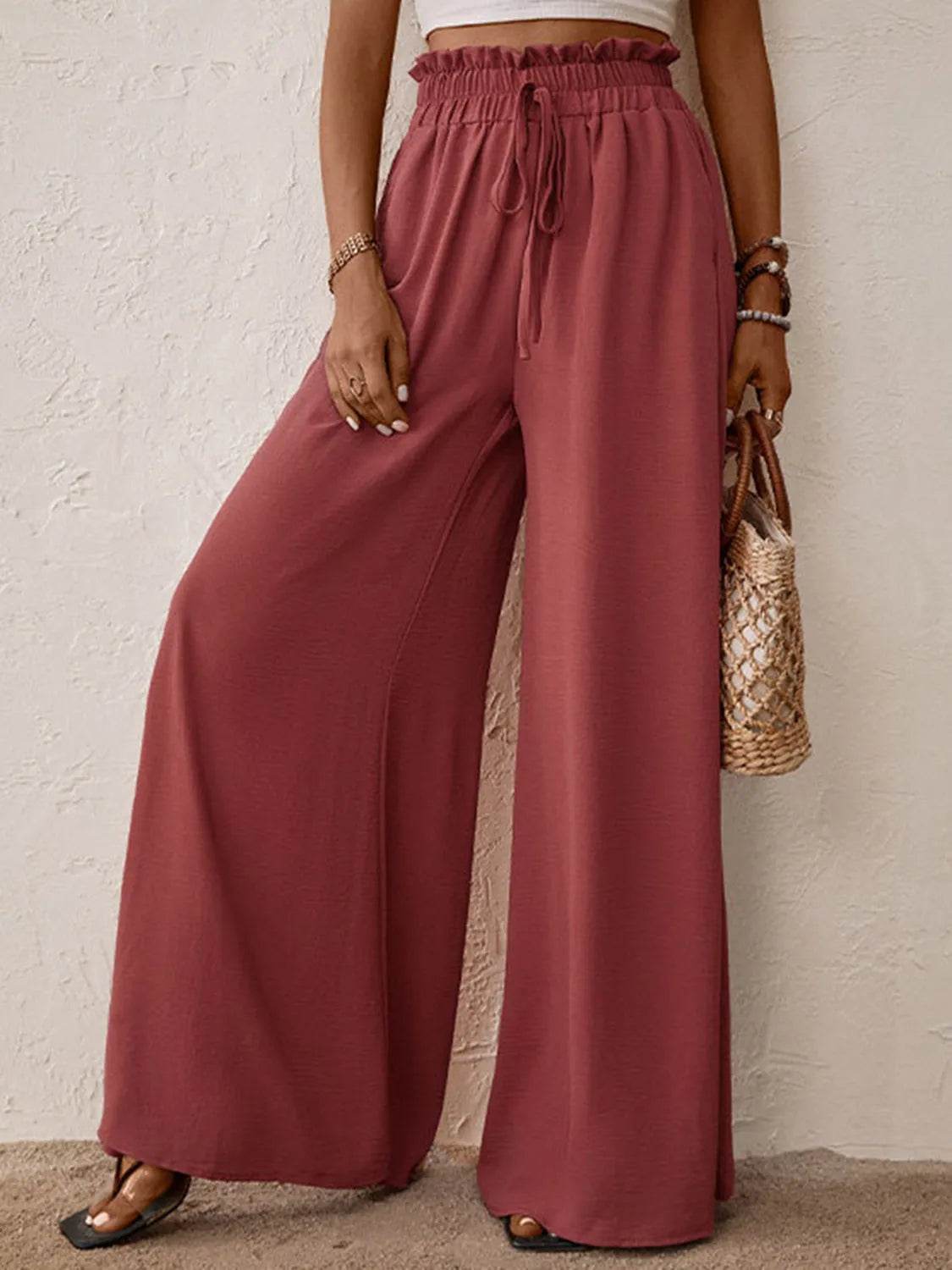 Perfee Frill Tied Wide Leg Pants - Bona Fide Fashion