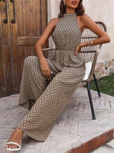 Printed Wide Leg Sleeveless Jumpsuit - Bona Fide Fashion
