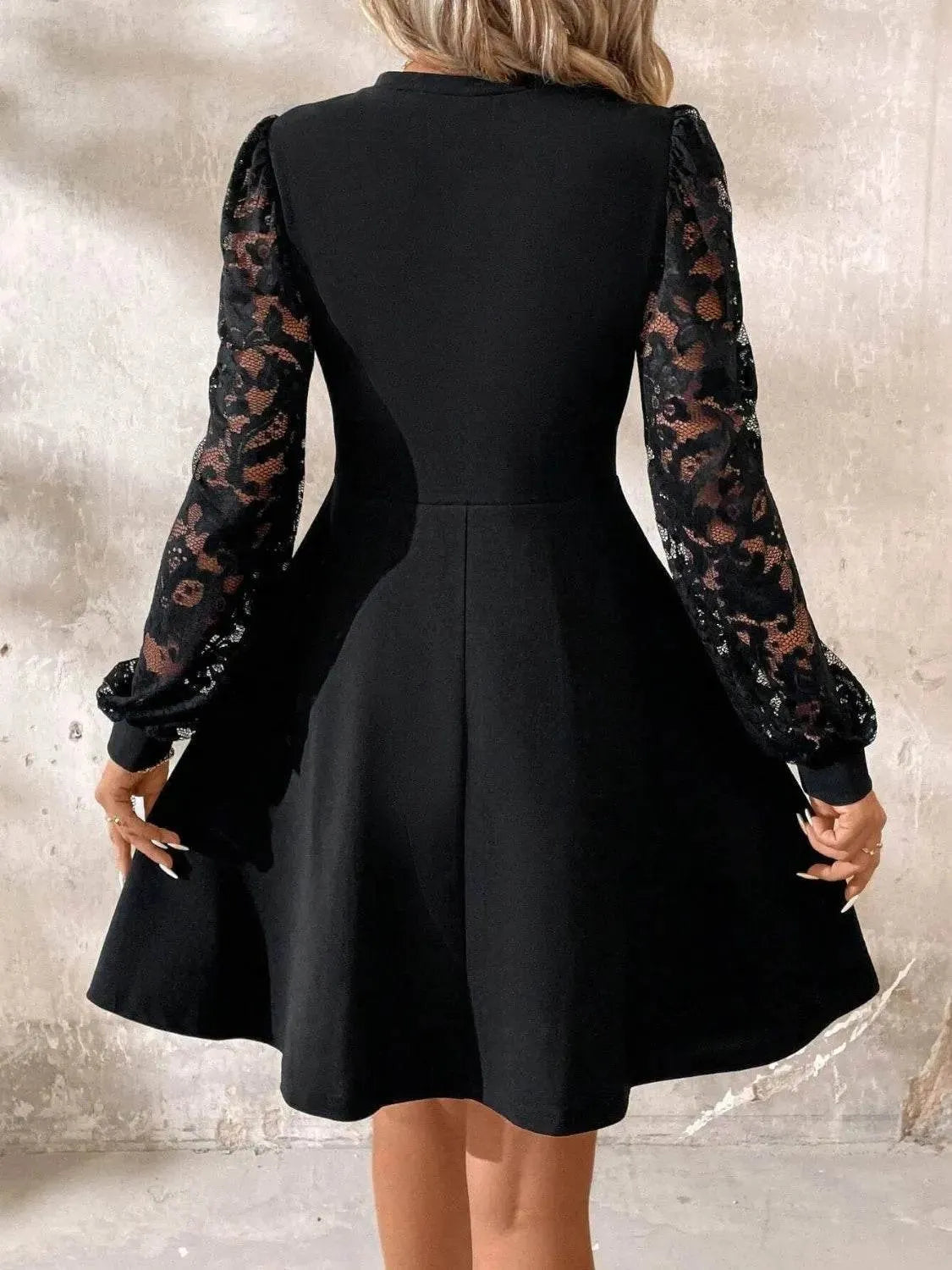 Cutout Lace Long Sleeve Mini Dress - Bona Fide Fashion