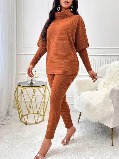 Turtleneck Batwing Sleeve Top and Pants Set - Bona Fide Fashion