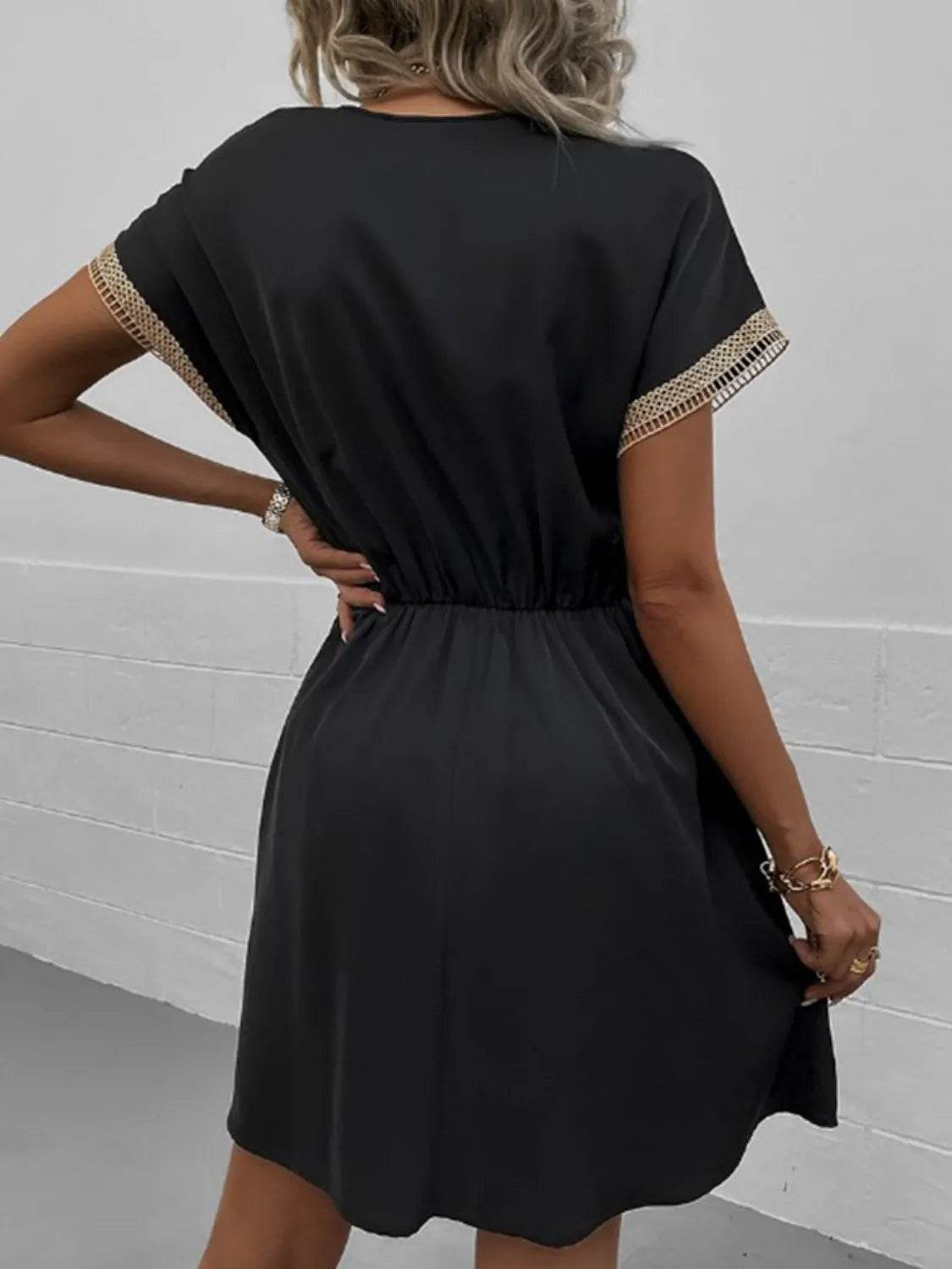 Full Size Tassel V-Neck Short Sleeve Dress Plus Size - Bona Fide Fashion