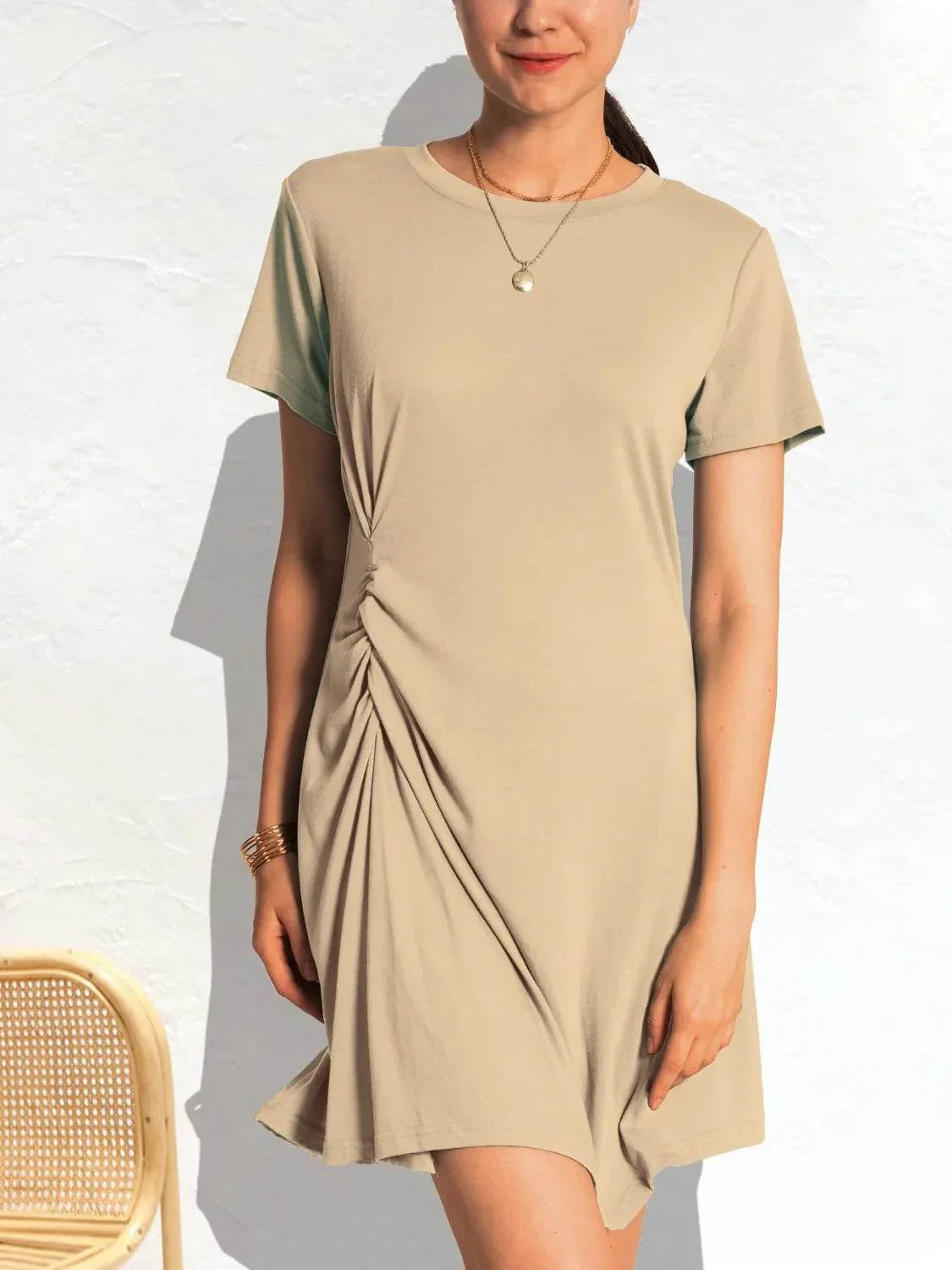 Ruched Short Sleeve Mini Tee Dress - Bona Fide Fashion