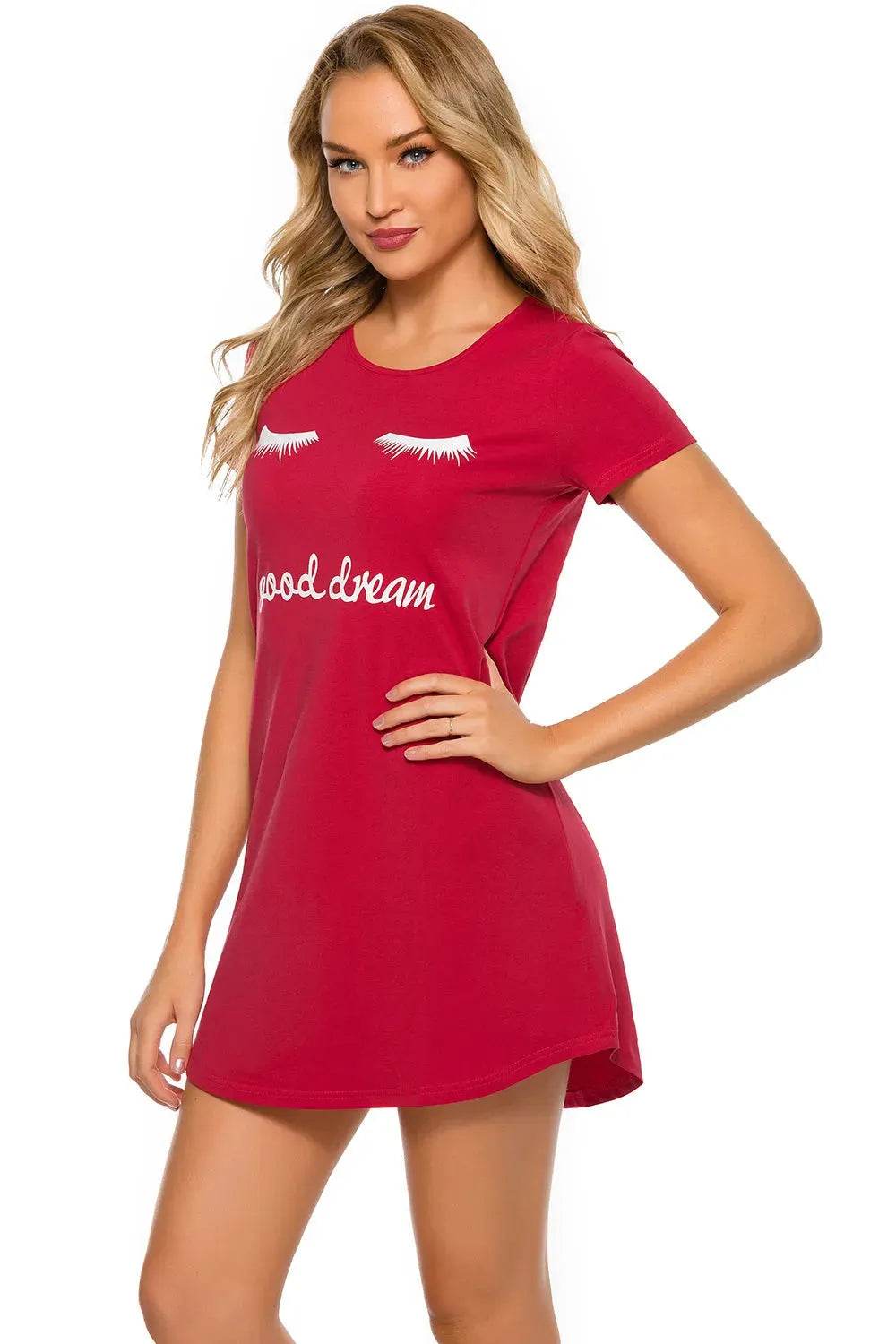 Graphic Round Neck Short Sleeve Lounge Dress - Bona Fide Fashion