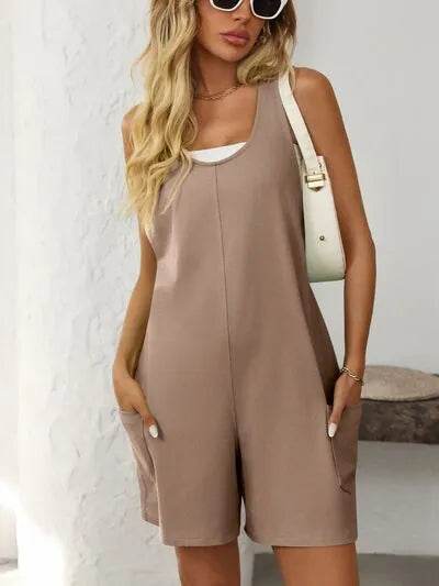 Mandy Pocketed Racerback Wide Strap Romper - Bona Fide Fashion