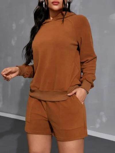 Long Sleeve Hoodie and Pocketed Shorts Set - Bona Fide Fashion