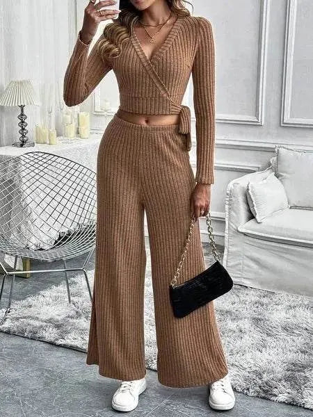 Women's Solid Color Long Sleeved Two-piece Set HEBWF62Z25 - Bona Fide Fashion