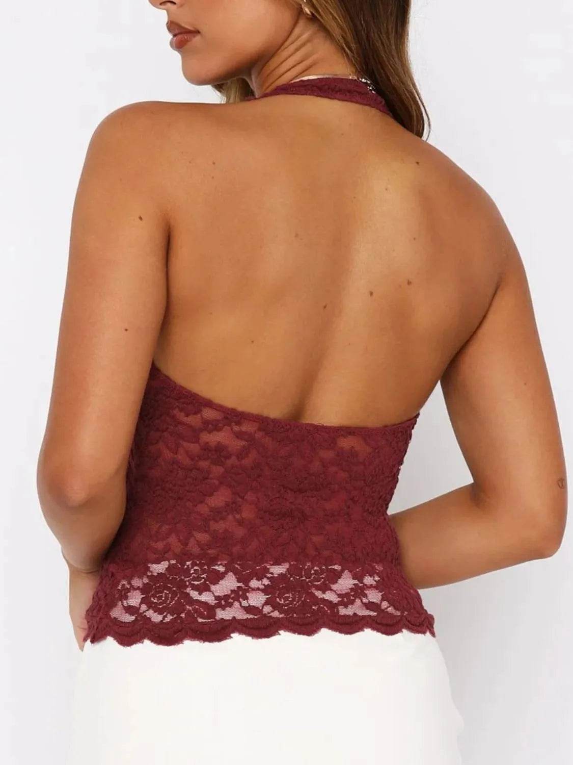 Lace Backless Halter Neck Cami - Bona Fide Fashion