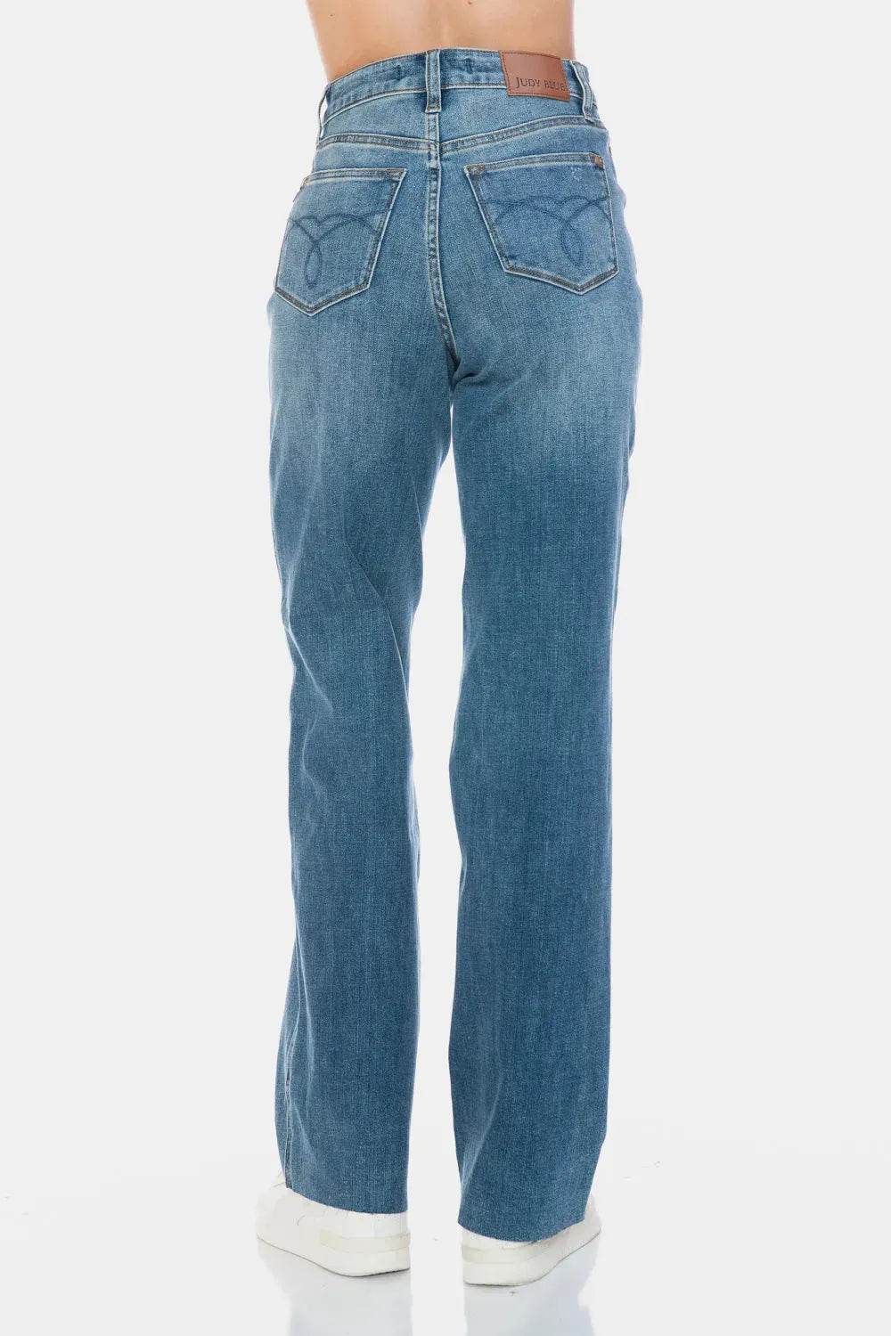 Judy Blue Full Size Tummy Control Cut Raw Hem Straight Jeans - Bona Fide Fashion