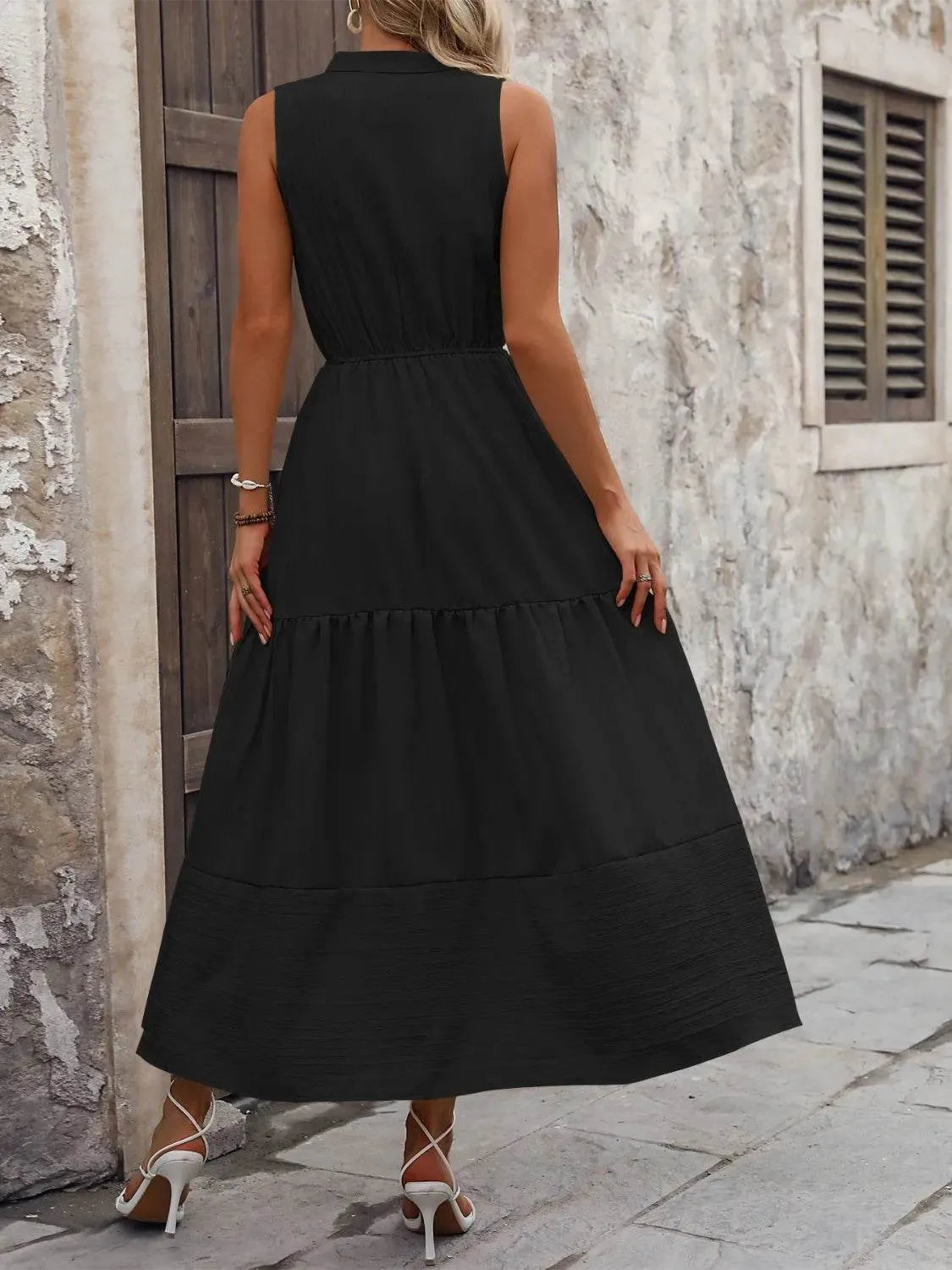 Notched Sleeveless Maxi Tank Dress - Bona Fide Fashion