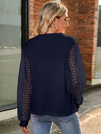 Full Size Round Neck Lace Long Sleeve T-Shirt Plus Size - Bona Fide Fashion