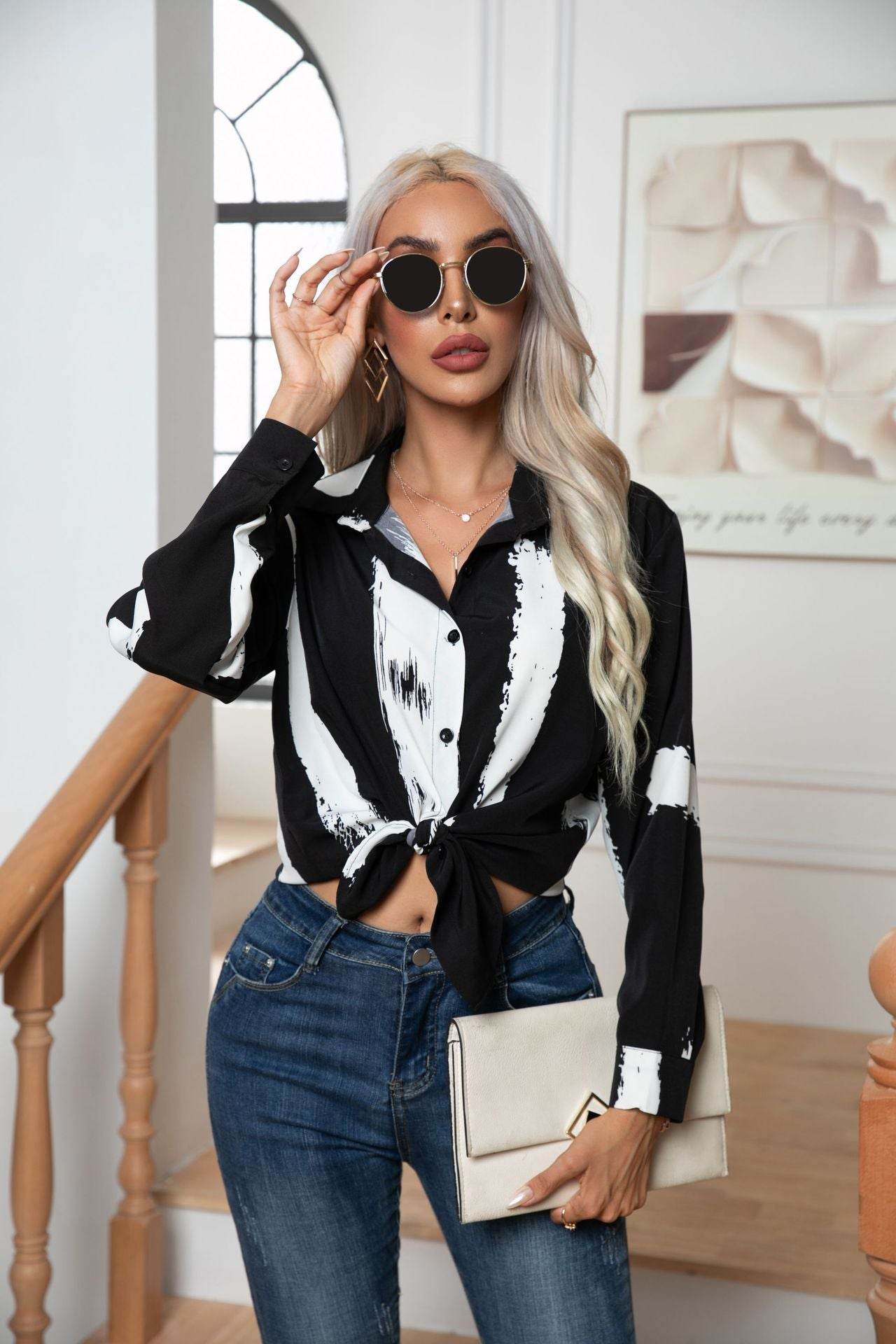 Button Down Printed Long Sleeve Shirt - Bona Fide Fashion