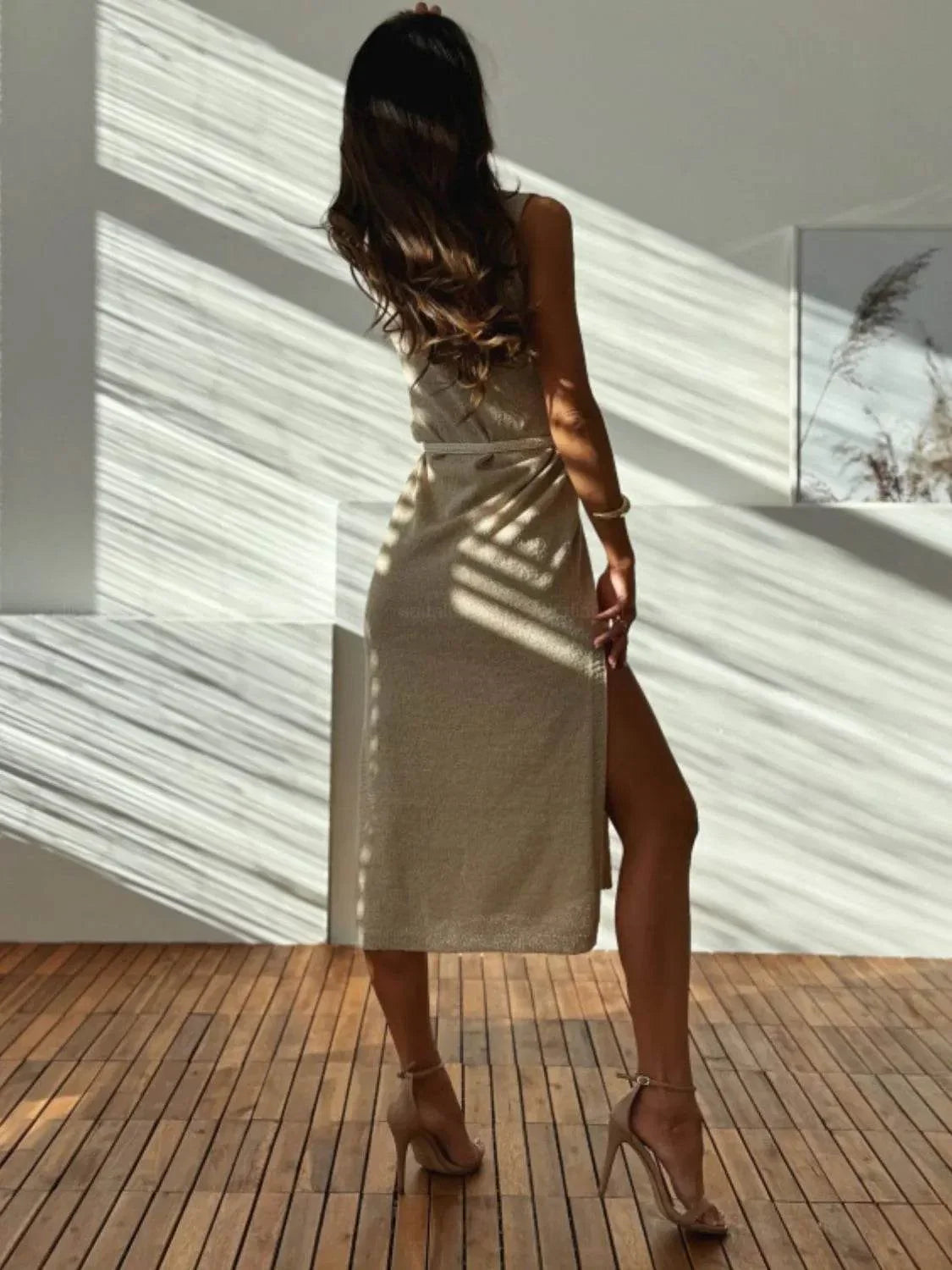 Slit V-Neck Sleeveless Sweater Dress - Bona Fide Fashion