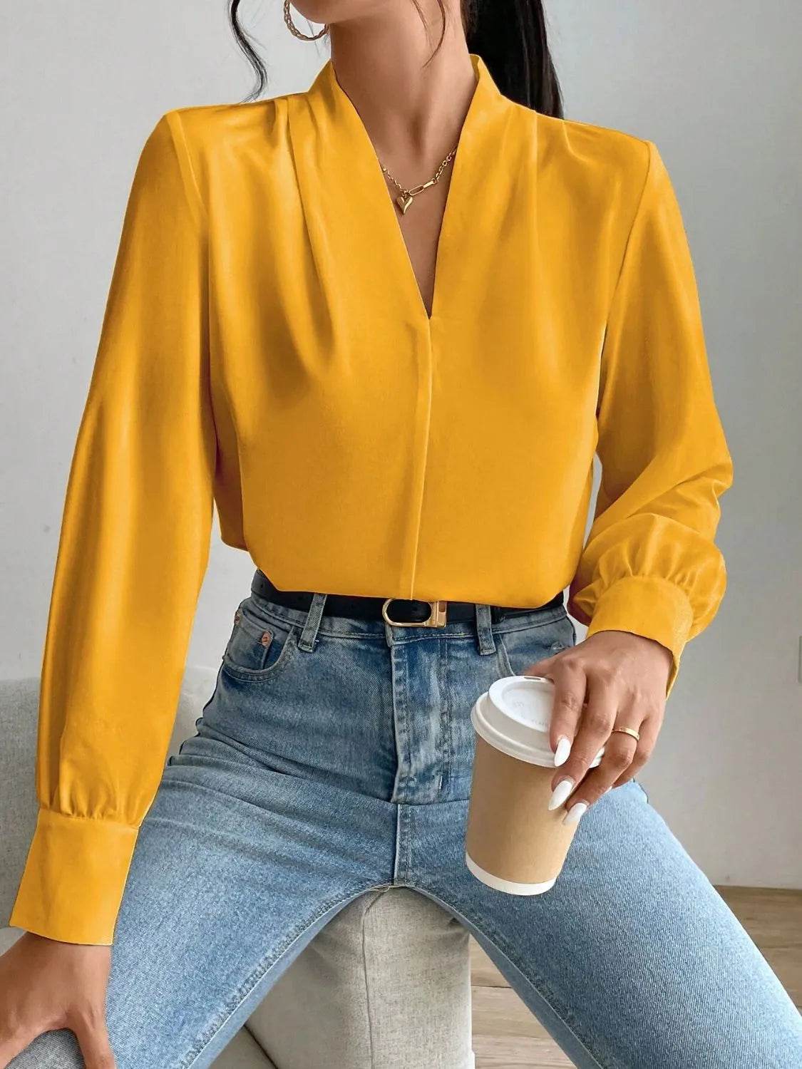 V Neck Long Sleeve Top - Bona Fide Fashion