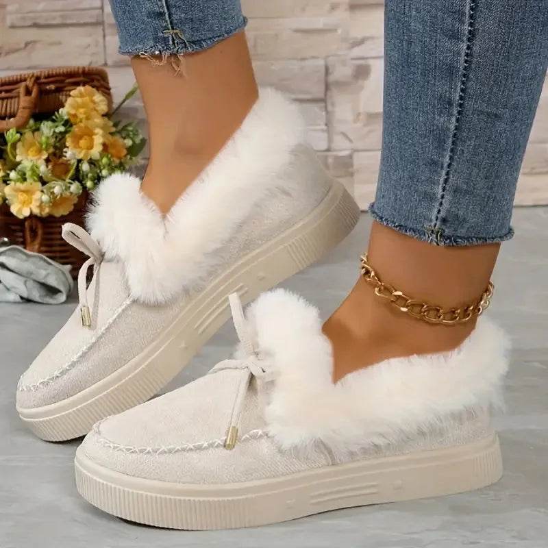 Bow Furry Round Toe Flat Slip-Ons - Bona Fide Fashion