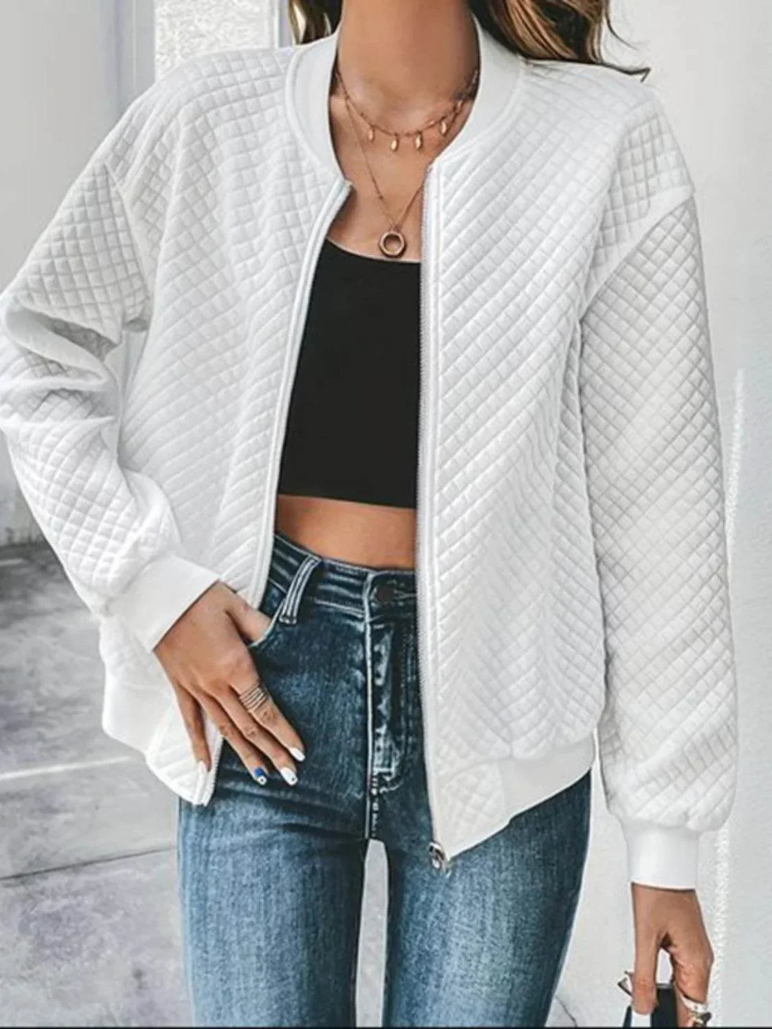Zip Up Long Sleeve Jacket - Bona Fide Fashion