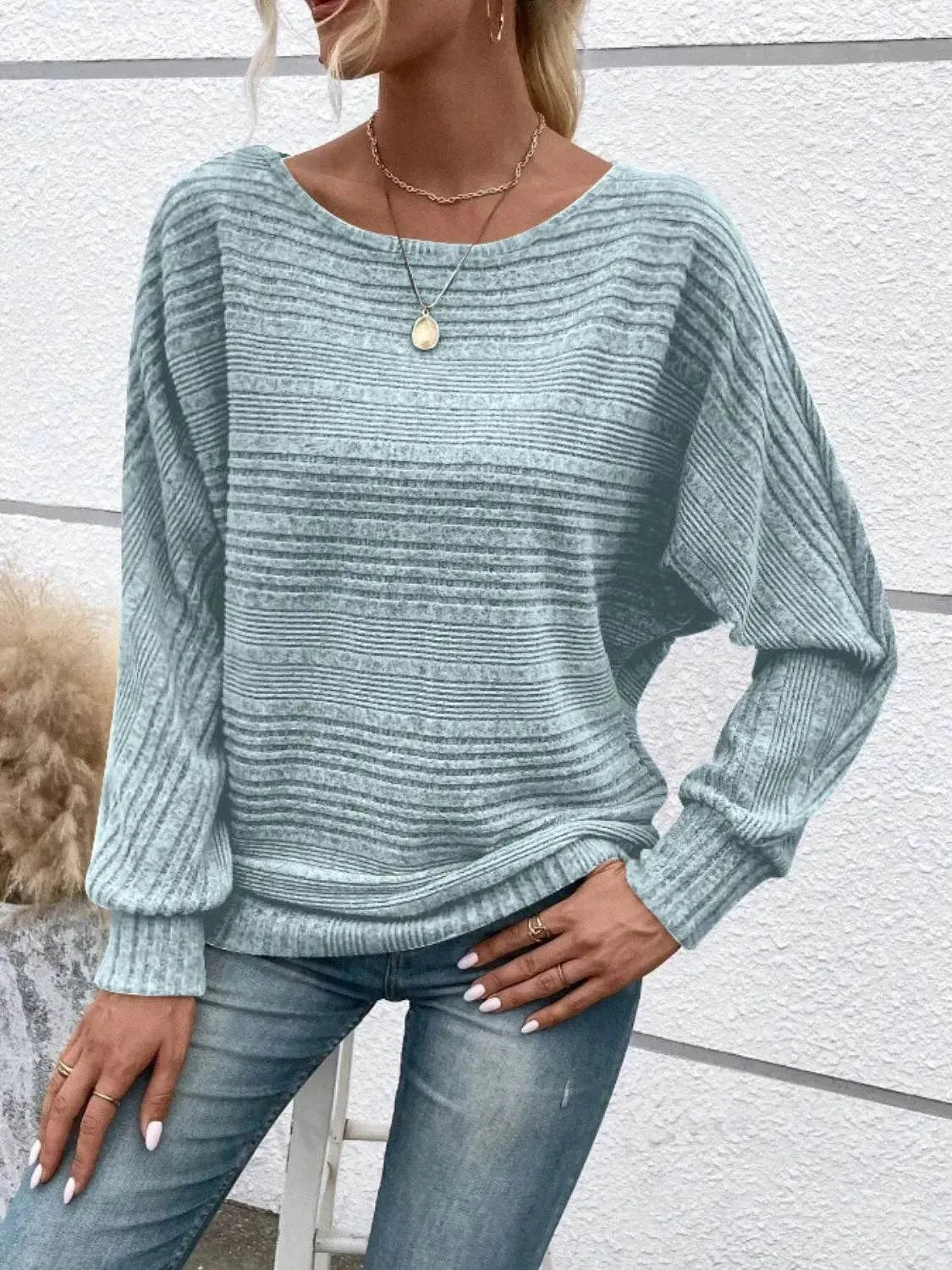 Full Size Round Neck Long Sleeve Top - Bona Fide Fashion