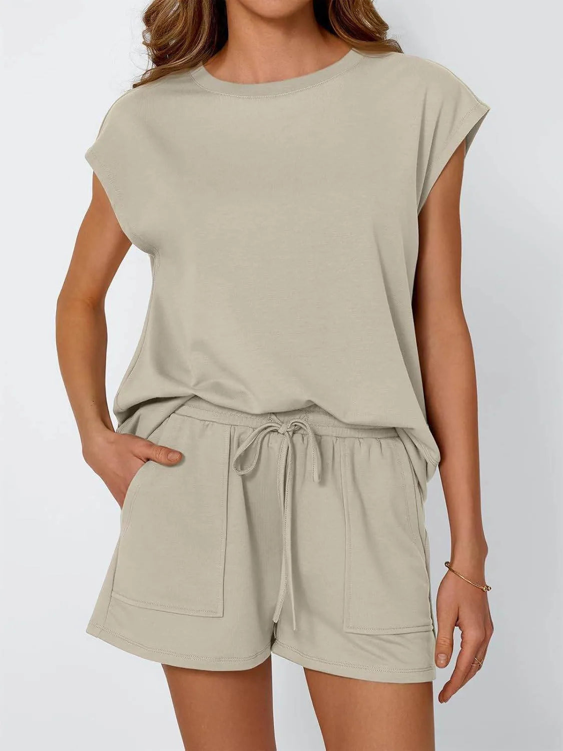 Round Neck Cap Sleeve Top and Shorts Set - Bona Fide Fashion