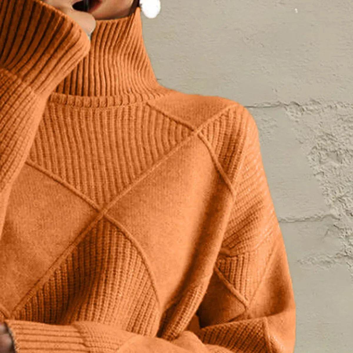 Geometric Turtleneck Long Sleeve Sweater - Bona Fide Fashion