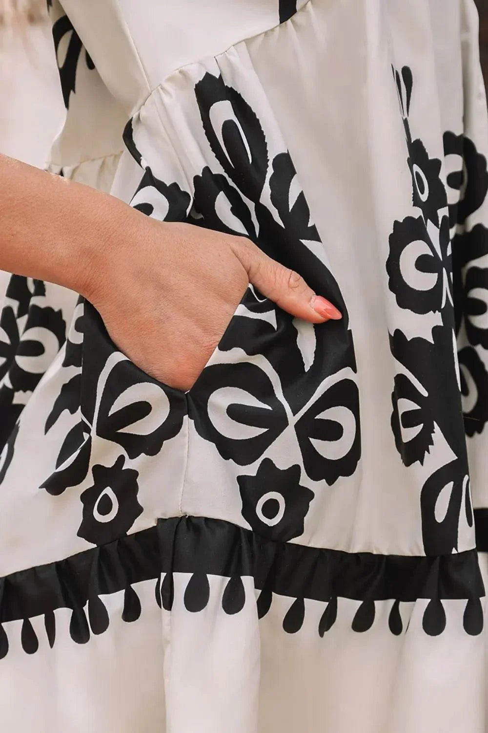 Printed V-Neck Short Sleeve Dress - Bona Fide Fashion