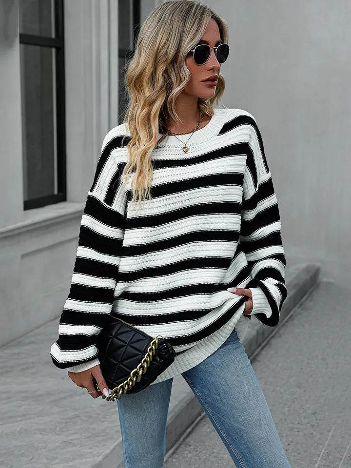 Striped Dropped Shoulder Sweater - Bona Fide Fashion