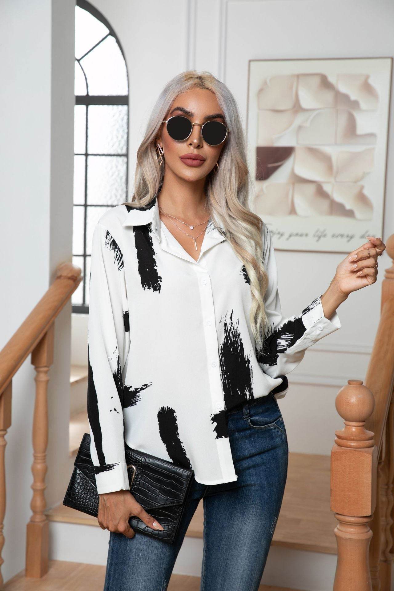 Button Down Printed Long Sleeve Shirt - Bona Fide Fashion