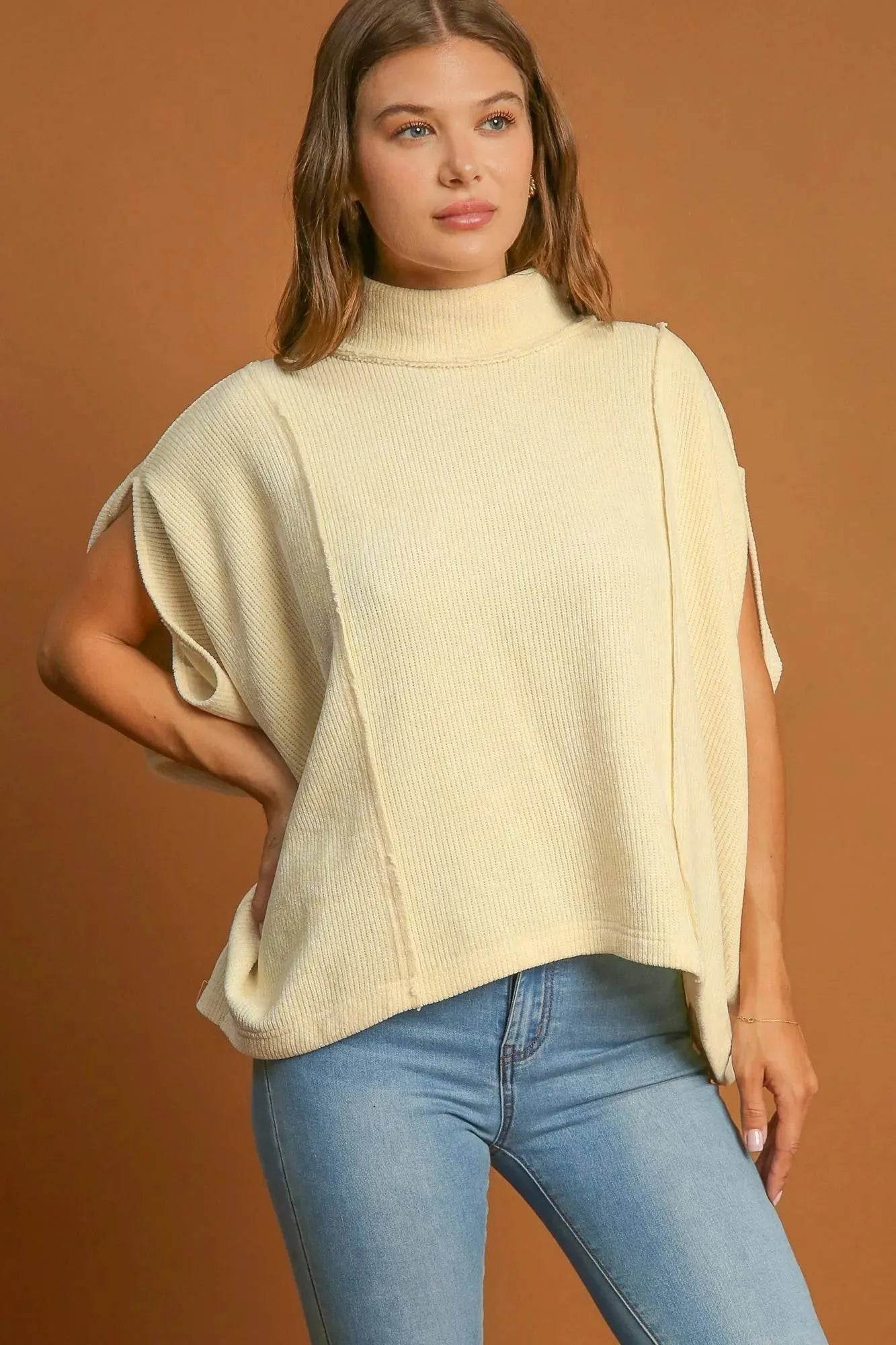 Umgee Solid Color Mock Neck Short Sleeve Top - Bona Fide Fashion
