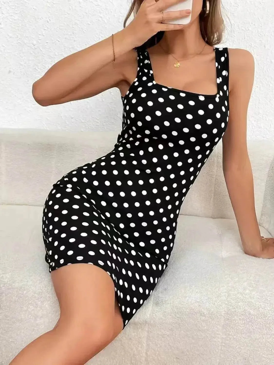 Contrast Polka Dot Mini Cami Dress - Bona Fide Fashion