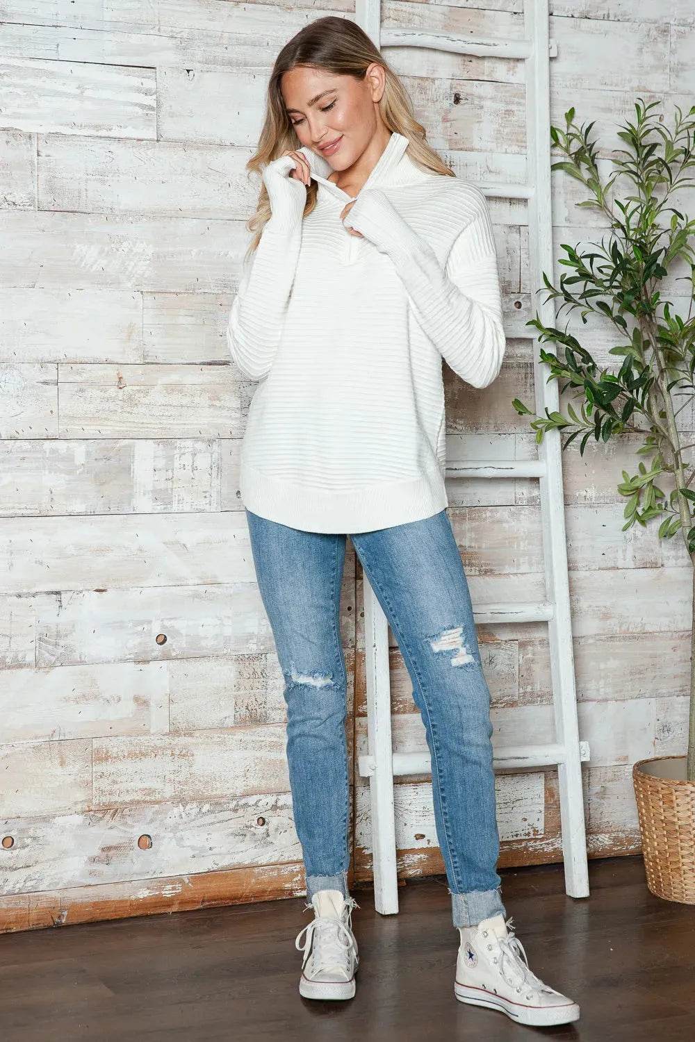 Half Zip Long Sleeve Knit Top - Bona Fide Fashion