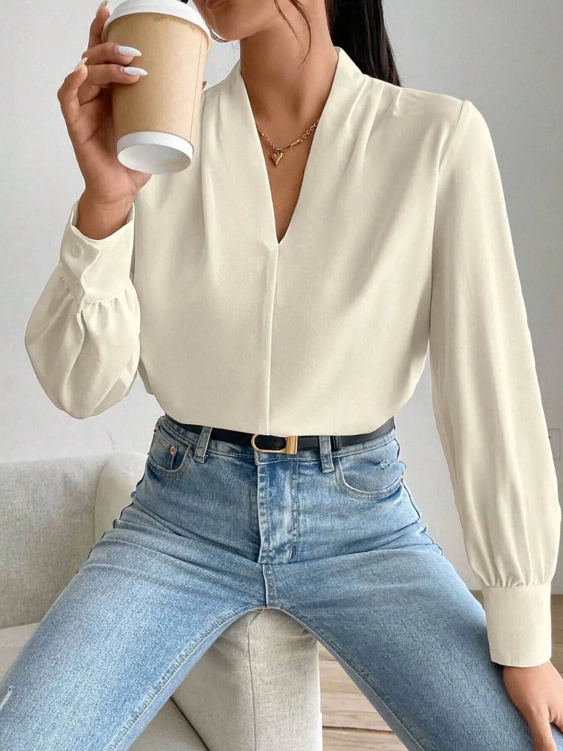 V Neck Long Sleeve Top - Bona Fide Fashion