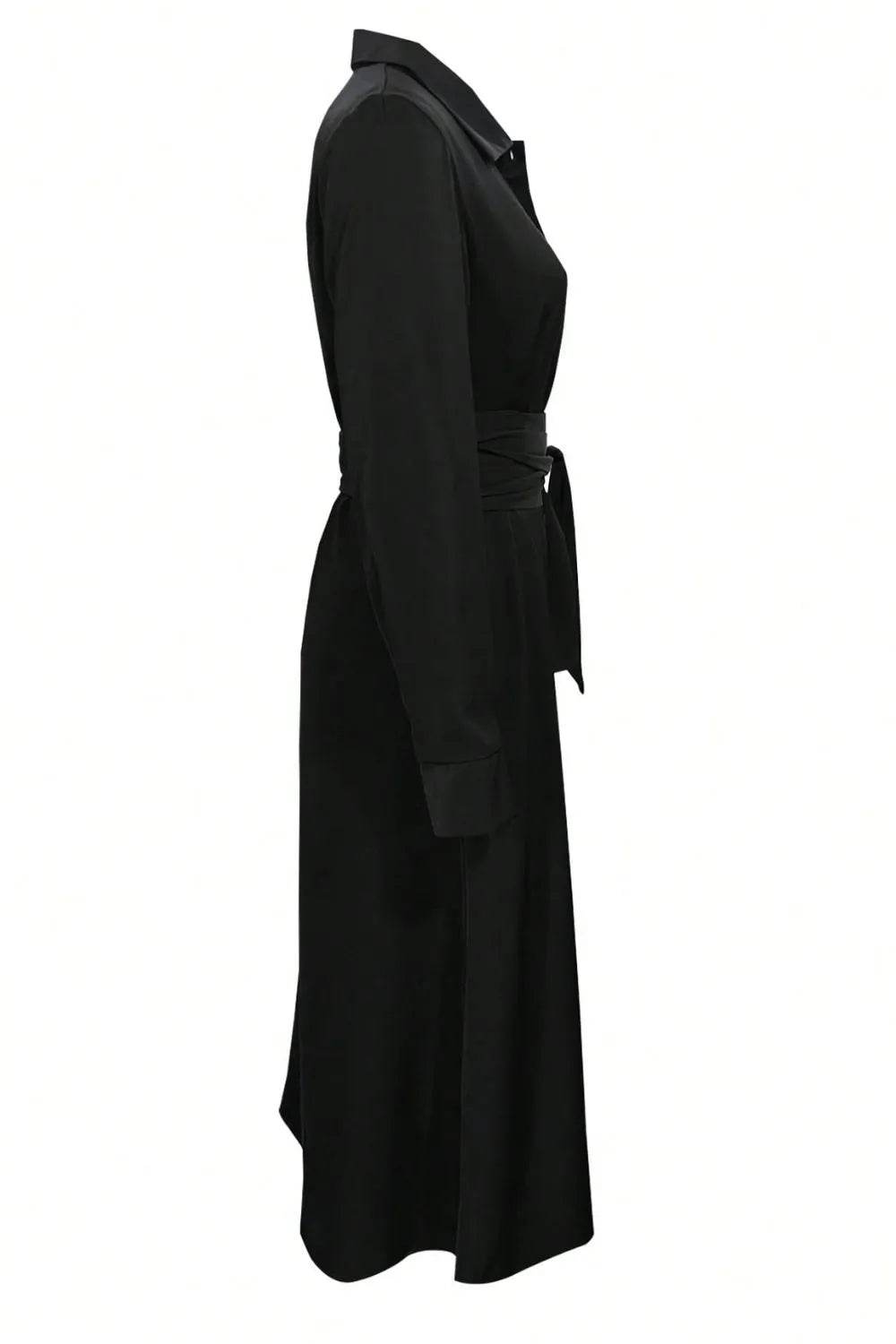 Collared Neck Long Sleeve Midi Shirt Dress - Bona Fide Fashion