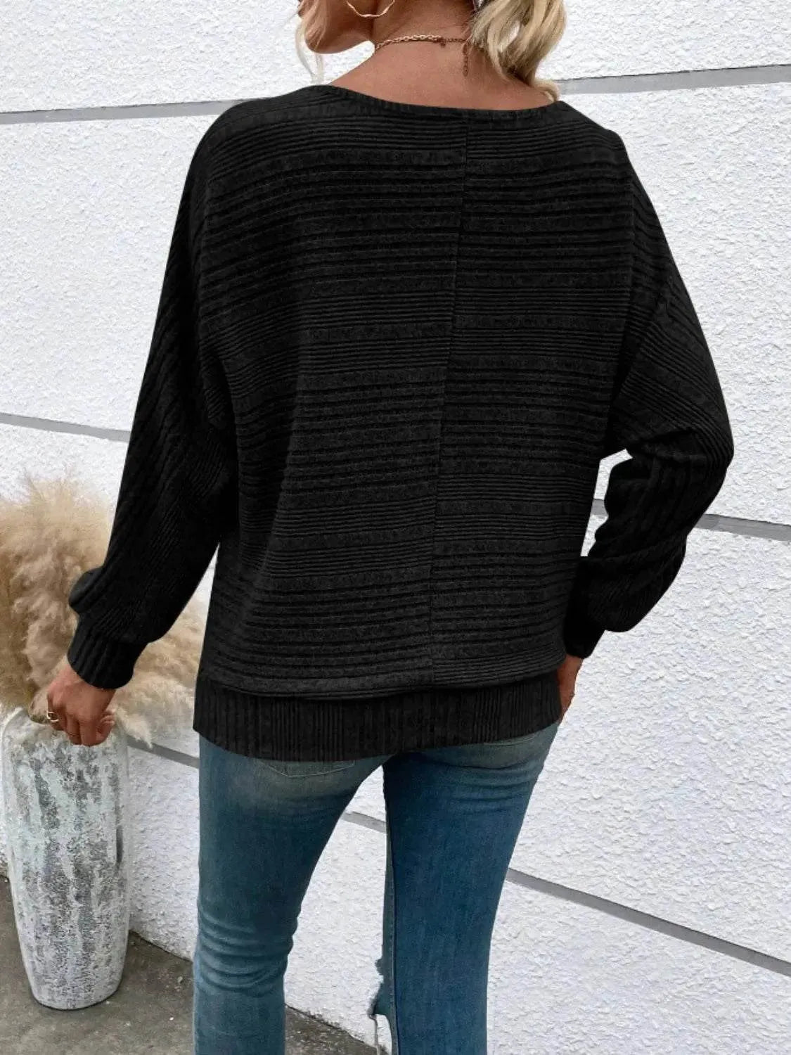 Full Size Round Neck Long Sleeve Top - Bona Fide Fashion