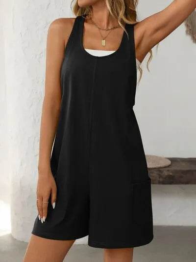 Mandy Pocketed Racerback Wide Strap Romper - Bona Fide Fashion