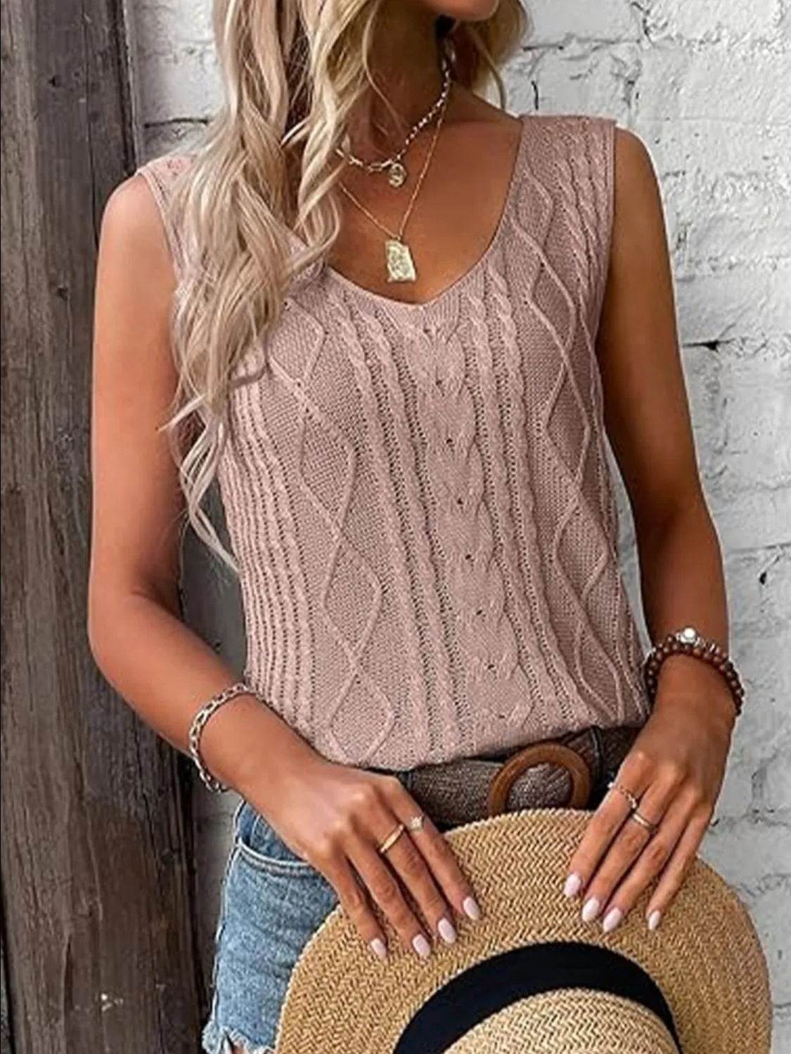Cable-Knit V-Neck Sweater Vest - Bona Fide Fashion