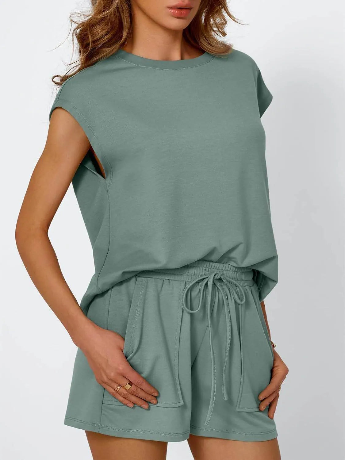 Round Neck Cap Sleeve Top and Shorts Set - Bona Fide Fashion
